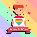 Pride month Placards, love is love vector with boy illustration rainbow banner poster design Royalty Free Stock Photo