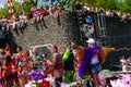 Pride Parade of lesbian, gay, bisexual, transgender, queer and allies. LGBTQ people in colorful costumes dancing, smiling, having