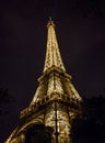 The Eiffel Tower glittering with lights rushing into the night sky