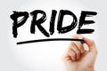 PRIDE - Personal Responsibility In Delivering Excellence acronym with marker, concept background