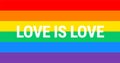 Pride rainbow flag Love is Love slogan typography rainbow background