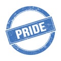 PRIDE text on blue grungy round stamp