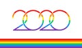 Pride 2020 text logo and rainbow flag for Pride events in 2020 - vector illustration