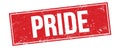 PRIDE text on red grungy rectangle stamp