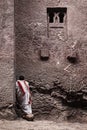 Priest at ancient christian orthodox church in lalibela ethiopia Royalty Free Stock Photo