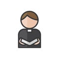 Priest avatar with bible. Religionist people. Catholic church icon. Profile user, person. Vector illustration