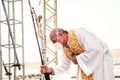 Priest celebrating mass for the faithful in honor of the first day of the year at church, Bahia