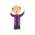 Priest character blessing people with cross, catholic preacher, holy father cartoon vector illustration