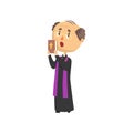 Priest character people with bible book, catholic preacher blessing, holy father in robe cartoon vector illustration