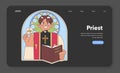 Priest in liturgical vestments holding the Eucharist and Bible. Flat vector illustration