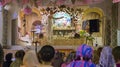 The priest making ceremony in Hare Krishna Temple Royalty Free Stock Photo