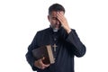 Priest male hands in head worried Royalty Free Stock Photo