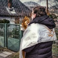 Priest with mask with eucharistic adoration on Easter sunday in village Martincek, Slovakia Royalty Free Stock Photo