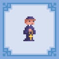 Priest or monk with the cross. Pixel art character. Vector illustration Royalty Free Stock Photo