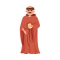 Priest or Monk Wearing Brown Hooded Gown Vector Illustration. Royalty Free Stock Photo