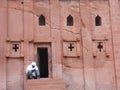 Priest monolith stone church Ethiopia