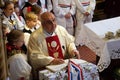 The priest preaches at the Mass on Thanksgiving day in Stitar, Croatia