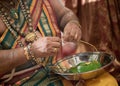 Priest preparing thali at a Ceylonese Hindu wedding Royalty Free Stock Photo