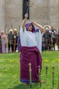 Priest Roman praying in ancient costum and rituals