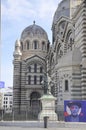 Priest Statue front of Cathedrale de la Major new building from Marseille France