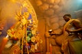 Priest worshipping Goddess Durga, Durga Puja festival celebration Royalty Free Stock Photo