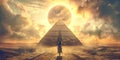 The priestess stands next to the pyramid Royalty Free Stock Photo