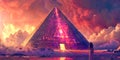 The priestess stands next to the pyramid Royalty Free Stock Photo