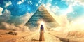 The priestess stands next to the pyramid Royalty Free Stock Photo