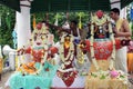 The priests pouring down water to the deities of Balabhadra to the Temple