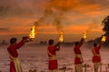 Priests in red robe in the holy city of Rishikesh in Uttarakhand,