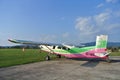 Prijedor, RS, Bosnia and Herzegovina - July 3, 2015: Sport airplane after flight on runway, on sport airfield, in city Prijedor