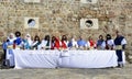PRILEP, MACEDONIA. FEBRUARY 18 , 2018- Young participants perfiming parody of last supper with apostles and jesus, international c