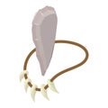 Primal accessory icon isometric vector. Necklace of teeth and spearhead of flint