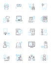 Primary care linear icons set. diagnosis, prevention, treatment, education, screening, referral, follow-up line vector