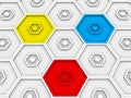 Primary colored hexagons stand out