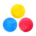3 primary colors, blue red yellow watercolor painting circle Royalty Free Stock Photo