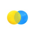 2 primary colors, blue yellow watercolor painting circle round