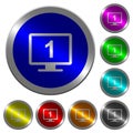 Primary display luminous coin-like round color buttons Royalty Free Stock Photo