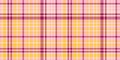 Primary fabric texture pattern, endless seamless plaid background. Rectangle check textile tartan vector in pink and light colors