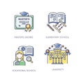 Primary and higher education RGB color icons set Royalty Free Stock Photo