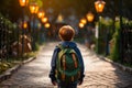 Primary school awaits as a child with a backpack prepares