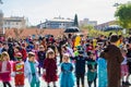 Primary school children disguised at Murcia, celebrating a carnival party dance in 2019 Royalty Free Stock Photo