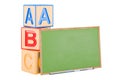 Primary school concept, abc cubes with blackboard. 3D rendering Royalty Free Stock Photo