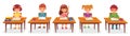 Primary school pupils sit at desk. Elementary education, children writing in copybook, raising hand to answer Royalty Free Stock Photo