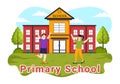 Primary School Vector Illustration of Students Children and School Building with The Concept of Learning and Knowledge Royalty Free Stock Photo