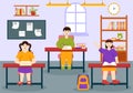 Primary School Vector Illustration of Students Children and School Building with The Concept of Learning and Knowledge Royalty Free Stock Photo