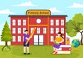 Primary School Vector Illustration of Students Children and School Building with The Concept of Learning and Knowledge Royalty Free Stock Photo