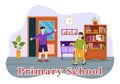 Primary School Vector Illustration of Students Children and School Building with The Concept of Learning and Knowledge Royalty Free Stock Photo