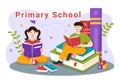 Primary School Vector Illustration of Students Children and School Building with The Concept of Learning and Knowledge Royalty Free Stock Photo