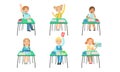 Primary Schools Pupils Sitting at Desks at Classroom, Kids on School Lesson, School Children Studying at School Vector Royalty Free Stock Photo